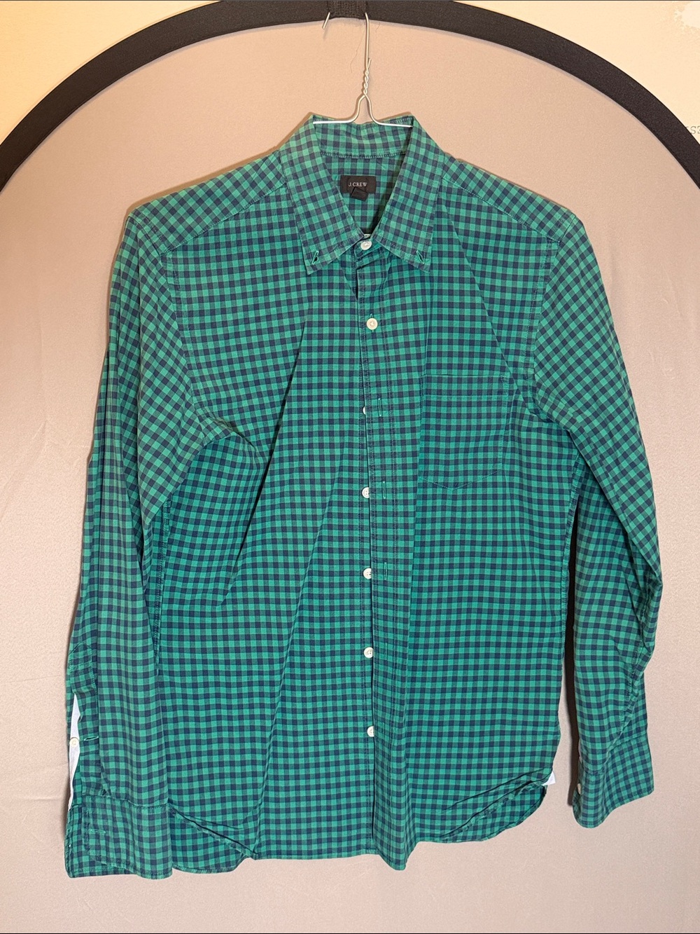 J. Crew Men's Teal and Black Check Button-Down Shirt